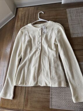 H&M Cream Textured Button-Front Women's Jacket
